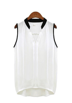 White Patchwork Ruffle Irregular V-neck Office Worker/Daily Chiffon Vest