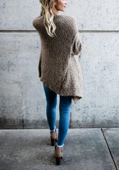 Khaki Plain Irregular Long Sleeve Casual Cardigan Coat