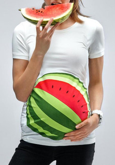 White Patchwork Watermelon Print Plus Size Short Sleeve Casual T-Shirt