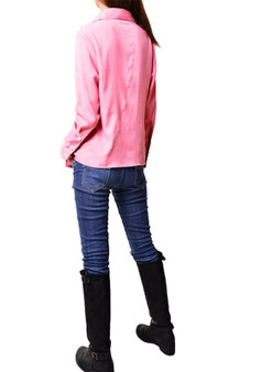 Pink Irregular Buttons V-neck Casual Long Sleeve Blouse