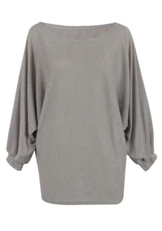 Grey Round Neck Dolman Sleeve Loose Casual Pullover Sweater