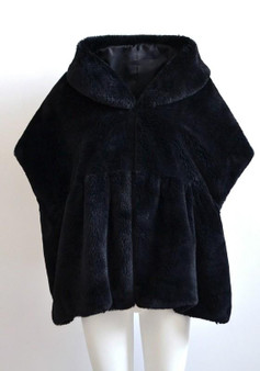 Black Irregular Fur Collar Half Sleeve Faux Fur Cape Coat