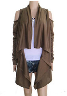 Khaki Cut Out Irregular Long Sleeve Fashion Cardigan Coat