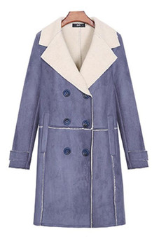 Blue Pockets Buttons Tailored Collar Long Sleeve Wool Coat