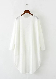 White Plain Irregular V-neck Polyester Polyester Loose T-Shirt