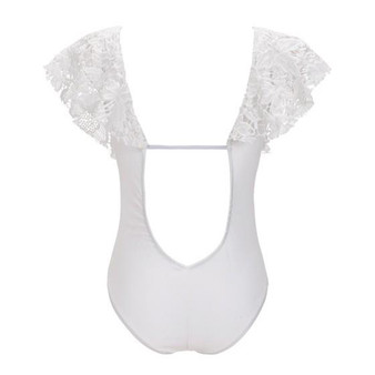White Patchwork Lace Cut Out Backless V-neck Swimwear