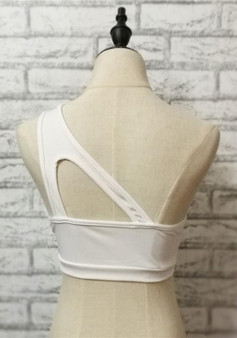 White Plain Asymmetric Shoulder Sashes Cut Out Sports Vest