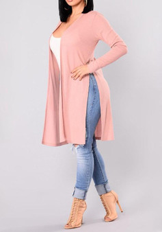 Pink Cut Out Long Sleeve Fashion Cardigan Sweater