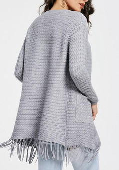 Grey Tassel Pockets Long Sleeve Knitwear Cardigan Sweater