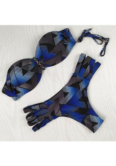 Sapphire Blue Patchwork Condole Belt 2-in-1 Fashion Swimwear
