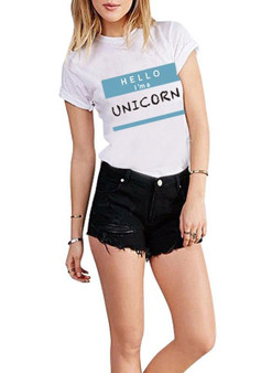 White Hellow I'm a Unicorn Pattern Round Neck Short Sleeve Casual T-Shirt