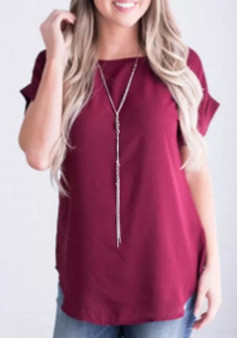 Red Irregular Round Neck Short Sleeve T-Shirt