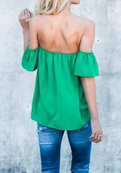 Green Ruffle Off Shoulder Backless Going out Casual Blouse