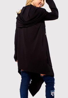 Black Irregular Zipper Hooded Long Sleeve Fashion Sweatshirt