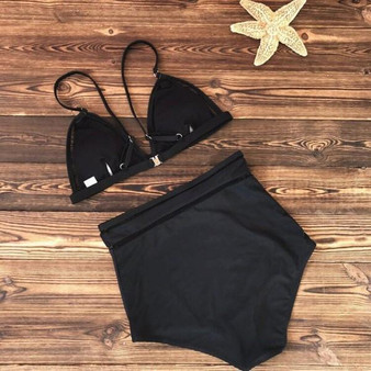 Black Patchwork 2-in-1 V-neck Fashion Swimwear
