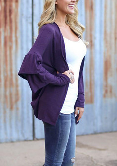 Purple Cascading Ruffle Long Sleeve Fashion Coat