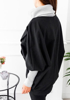 Black Patchwork Irregular Polo Neck Fashion Pullover Sweatshirt