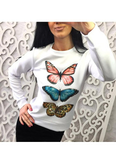 White Animal Print Round Neck Casual T-Shirt