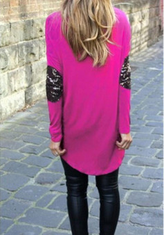Pink Plain Irregular Sequin Round Neck Fashion T-Shirt