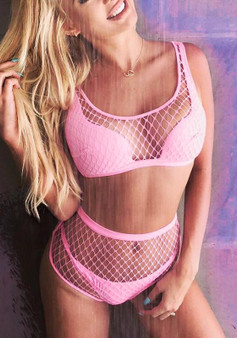 Pink Patchwork Cut Out 2-in-1 Scoop Neck Fashion Swimwear