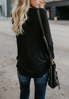 Black Cut Out Long Sleeve V-neck Going out T-Shirt