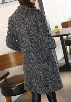 Grey Pockets Buttons Turndown Collar Long Sleeve Coat