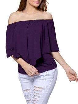 Casual Off Shoulder Plain Cape Short Sleeve T-Shirt