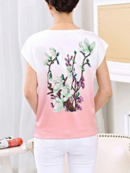 Casual Round Neck Gradient Floral Stunning Short Sleeve T-Shirt