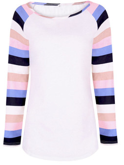 Casual Round Neck Striped Raglan Long Sleeve T-Shirt