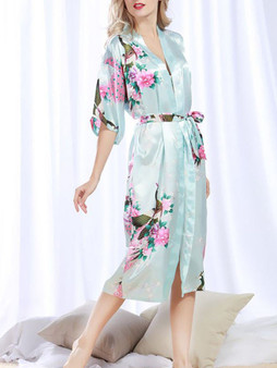 Casual Floral Printed Kimono Sleeve Nightgown