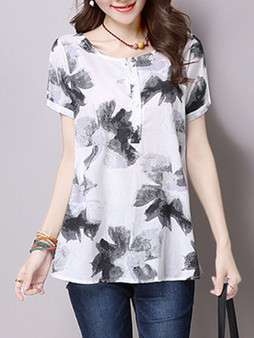 Casual Short Sleeve Round Neck Printed Blouse