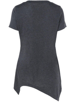 Casual V-Neck Asymmetric Hem Letters Short Sleeve T-Shirt