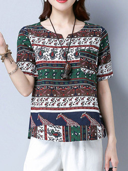 Casual Split Neck Printed Blouse