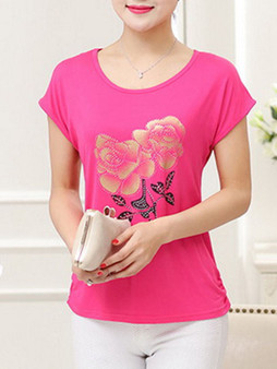 Casual Flower Printed Round Neck Short Sleeve T-Shirt