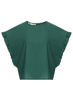Casual Crew Neck Solid Ruffle Trim Batwing Short Sleeve T-Shirt