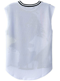 Casual Round Neck High-Low Printed Sleeveless T-Shirt