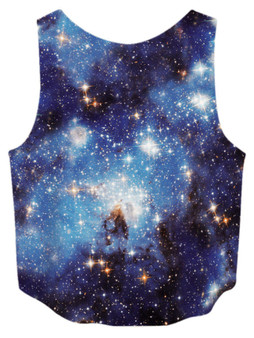 Casual High-Low Galaxy Printed Cropped Sleeveless T-Shirt