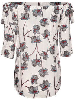 Casual Off Shoulder Bowknot Printed Blouse With Split Sleeve