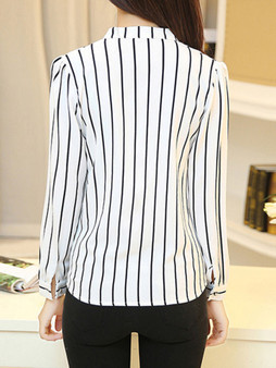 Casual V-Neck Office Striped Blouse