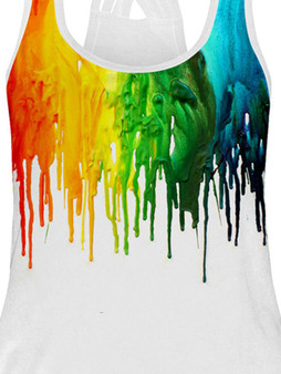 Casual Round Neck Multi-Color Printed Sleeveless T-Shirt