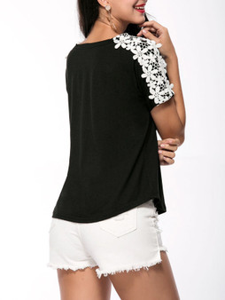 Casual Decorative Lace Letters Round Neck Short Sleeve T-Shirt