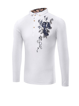 Casual Floral Embroidery T-Shirt With Button Down Collar