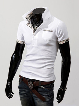 Casual Polo Collar Basic Patch Pocket Plaid T-Shirt