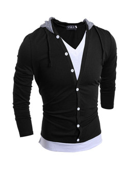 Casual Mens Fake Two Pieces V-Neck Long Sleeve T-Shirt