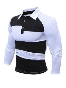 Casual Polo Collar Color Block Striped T-Shirt