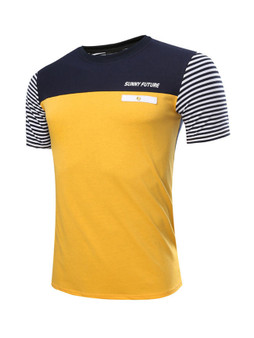 Casual Color Block Striped Crew Neck T-Shirt