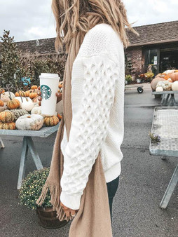 Long Sleeves White Knitting Sweater Tops