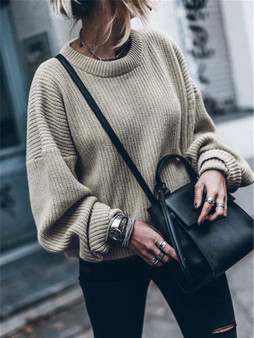 Fshion Solid Color Long Sleeves Sweater Tops