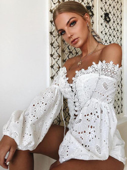 Lace Off Shoulder Puff Sleeves Blouses&shirts Tops