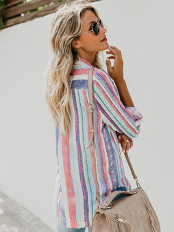 Multicolor Stripes Fashion Blouses&shirts Tops